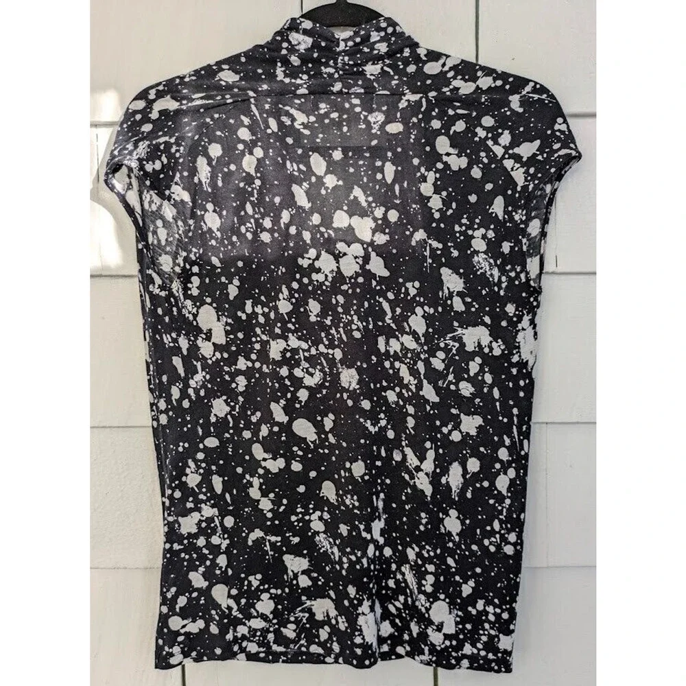 Michael Kors Womens Small Abstract Splatter Stretch Cowl Neck Top Elevated Basic